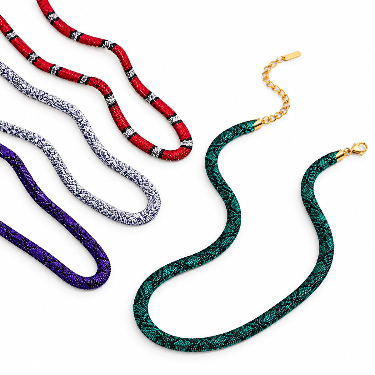 Serpentine Necklace for Women – Colorful Beaded Snake Chain Necklace with Gold-Tone Clasp