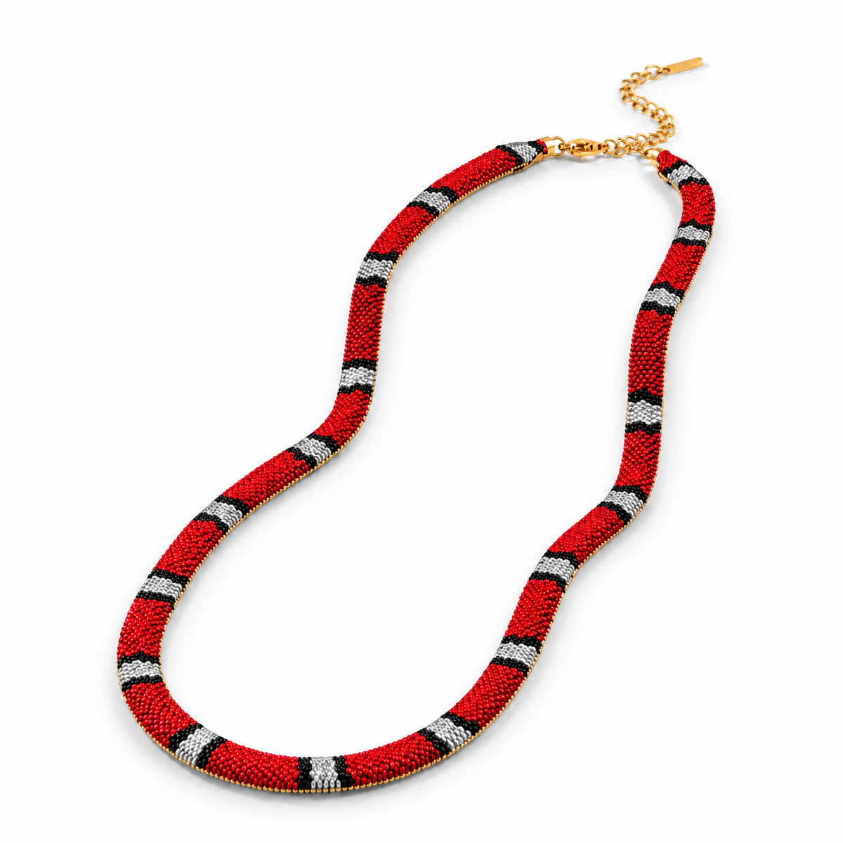 Serpentine Necklace for Women – Colorful Beaded Snake Chain Necklace with Gold-Tone Clasp
