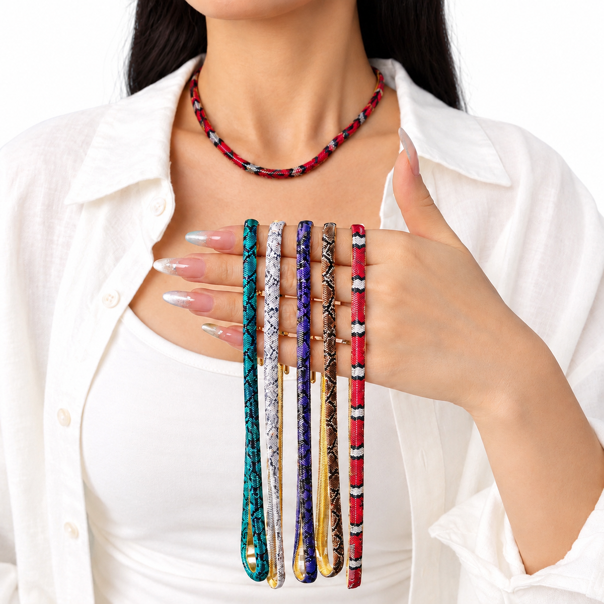 Serpentine Necklace for Women – Colorful Beaded Snake Chain Necklace with Gold-Tone Clasp